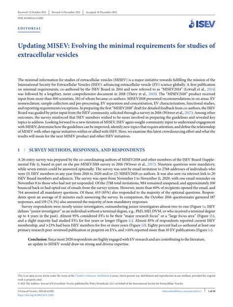 Updating MISEV: Evolving the minimal requirements for studies of .